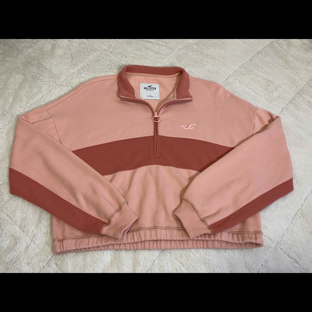Pink cropped Hollister sweatshirt